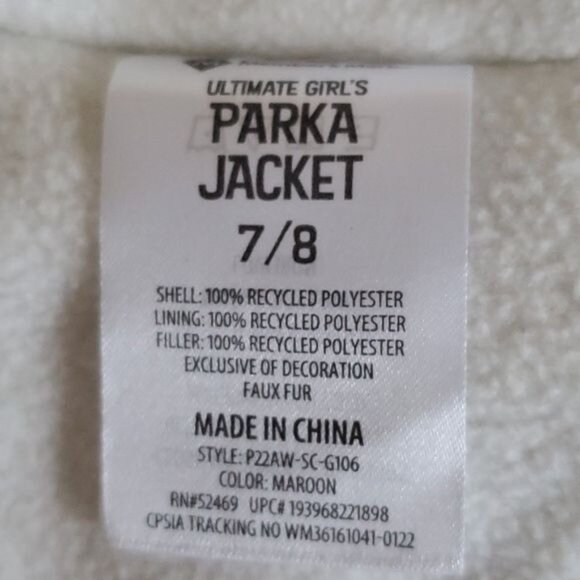 WINTER Parka Jacket Coat Size 7/8 Maroon Red Rose Member's Mark Ultimate Girl's - Picture 9 of 12